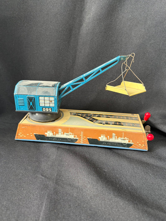 Automatic Dock Yard Crane Wind-Up Tin Litho Toy  —1950s Hans Biller West Germany