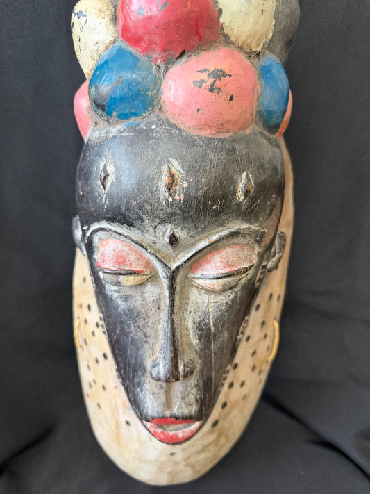 Hand Carved Wooden African Mask — Wall Hanging, 21" x 8" (Unknown Origin)