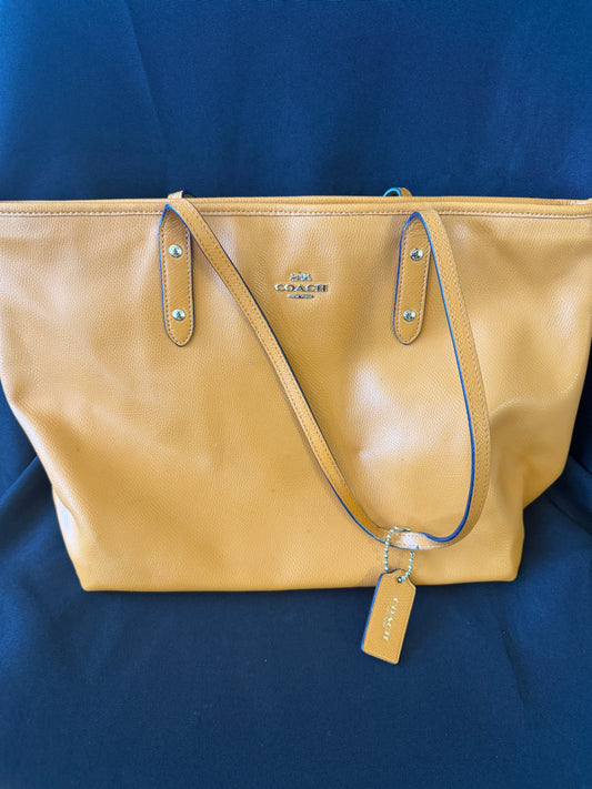Coach Town Tote Pebbled Leather Bag, Large - Light Brown / Orange