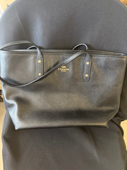 Coach F58846 — Black Leather City Zip Tote Shoulder Bag, Gold Hardware