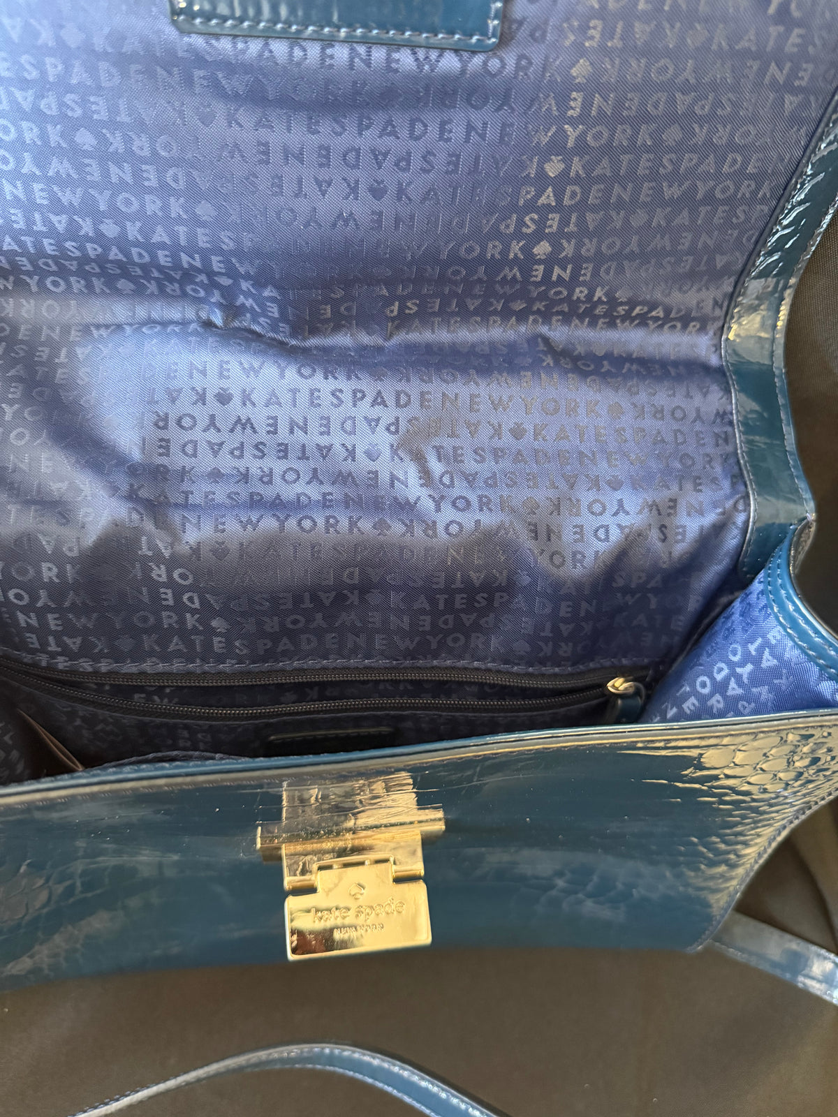 Kate Spade — Knightsbridge Blue Patent Leather Crocodile Embossed Satchel