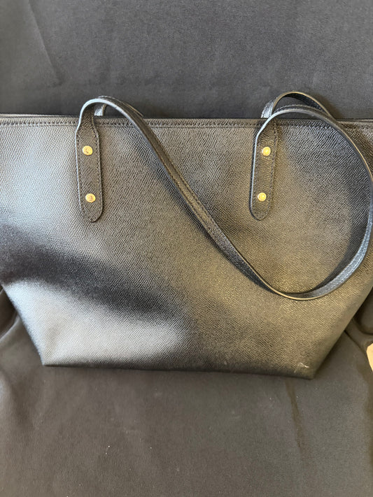 Coach F58846 — Black Leather City Zip Tote Shoulder Bag, Gold Hardware