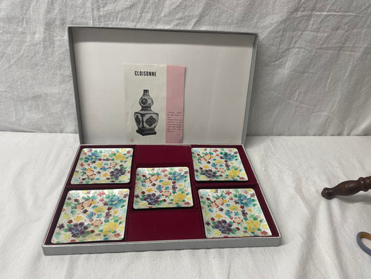 Ando Cloissone Enameled Floral Sushi plates